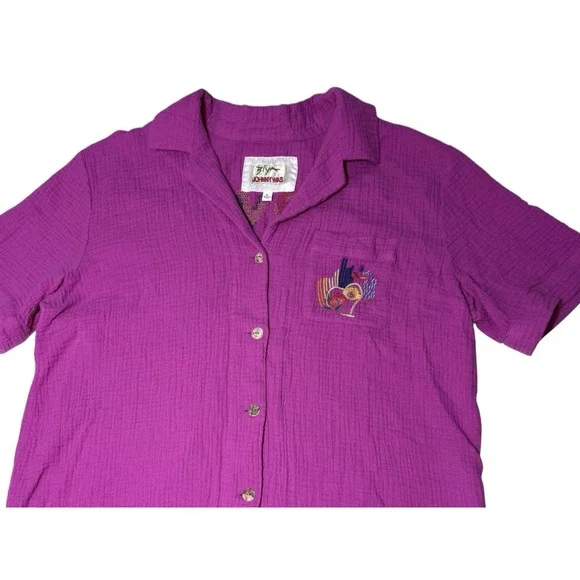 Johhny Was Biya Camp Shirt Womens XL Pink Desire Love Heart Floral Gauze Top - Picture 9 of 13